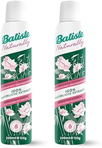 Batiste Trockenshampoo Naturally Bambusfaser & Gardenie 200 ml, Trockenshampoo zum Auffrischen und Stylen von feinem Haar, ohne Ausspülen, Haarstyling vegan, mit 100% natürlichen Extrakten