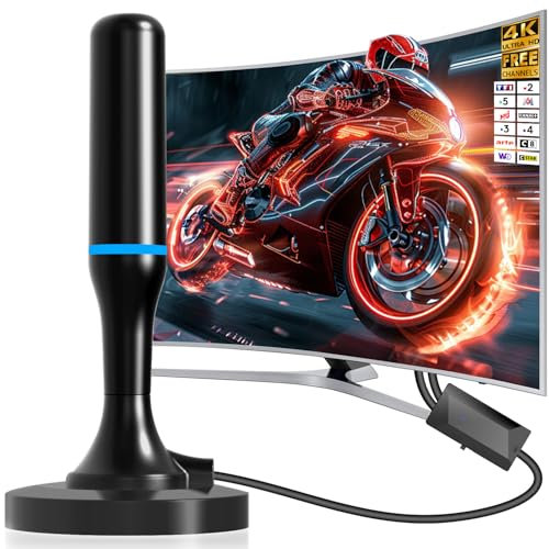 antenne TV intérieur puissante,Antenne TV Intérieur Puissante TNT HD, 2025 avec Base magnétique, Compatible avec Portable Soutien 4K 1080P