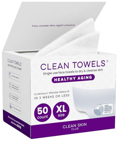 Clean Skin Club Salviette Viso XL – Healthy Aging™, leviga rughe e grana in 6 settimane, extramorbidezza, monouso, anti-età, struccanti a secco (50 pezzi)