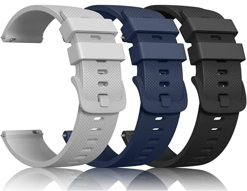 AK 3 Stück Silikon Uhrenarmbänder 22mm 20mm Armband mit Schnellverschluss, Sport Komfortabel Ersatzarmband Uhren Zubehör Uhrenarmband Damen Herren (Schwarz/Grau/Navy Blau, 20mm)