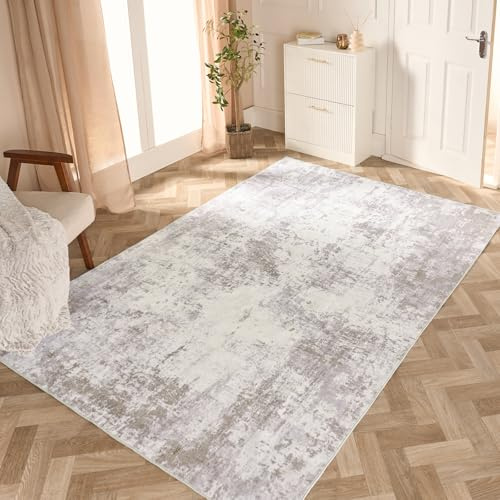 OHS Rugs Living Room Large 160 x 230cm, Abstract Printed Washable Rugs for Bedroom Soft Non Slip Low Pile Vintage Area Rug for Living Room Hallway Floor Carpet, Natural