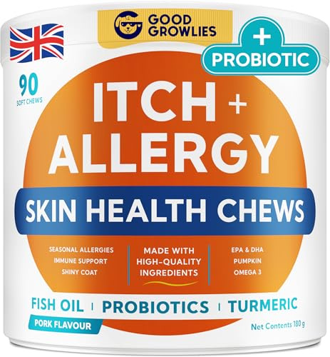 Itchy Dog Skin Relief & Allergy Support Chews - Skin&Coat, Omega 3 Horse | Made in UK - Itching & Paw Licking, Dry Skin & Hot Spots Supplement. EPA&DHA Fatty Acids - Vet-Approved. Pork Flavor, 90 Ct