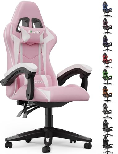 bigzzia Ergonomique Chaise Gaming, 90-155° PU Cuir Chaise Bureau | Hauteur Réglable, avec Lombaire&Appui-Tête Appui, Linkage armrest, Charge 150 kg, Fauteuil Gamer pour Adultes Enfants