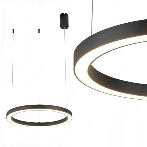 LED Hängelampe Schwarz GRANDE 36W 2100lm 4000K Neutralweiß 120cm Ø 60 cm | Moderne LED Pendelleuchte – Schwarzer Ring – Deckenleuchte für Schlafzimmer, Wohnzimmer, Esszimmer Horoz Electric