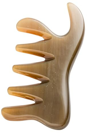 HEMOTON Ox Horn Comb mit Zähnen Ergonomischer Scalp Massager aus Naturhorn Langlebig Rundkantig für Sanfte Kopfmassage und Entspannung Leicht für Reise und Geschenk