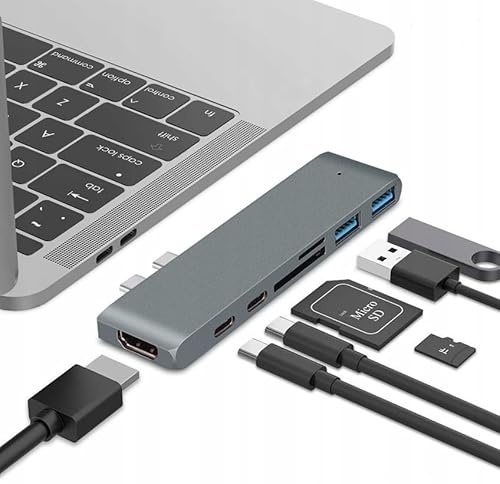 Co2 Hub 7in1 USB C für MacBook Pro Air HDMI 4K Thunderbolt 3 5K 40Gbps USB 3.0 microSD Reader 100W Aluminium Plug and Play Kompatibel mit macOS Modernes Design