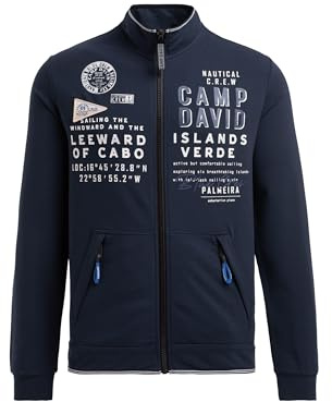 Camp David Herren Leichte Sweatjacke mit Label Prints Blue Navy, XXXL