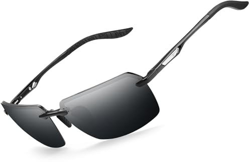 Bircenpro Klassisch Polarisiert Sonnenbrille für Herren: UV400 Schutz Sonnenbrillen Retro Ultraleicht Rahmenlos Brille für Fahren Angeln Reisen Schwarze Gläser