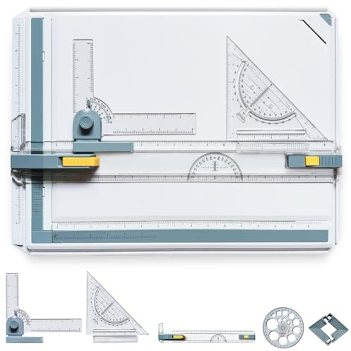 QIJIAA A3 Drawing Board Drafting Table Multifunctional Drawing Board Table with Clear Rule Parallel Motion and Angle Adjustable Measuring System, Inch