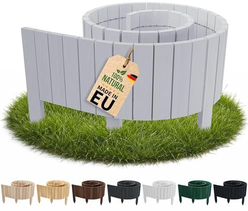Floranica Rasenkante Flexible Beeteinfassung 40 x 200 cm Hellgrau Rollborder Holz Beetumrandung Holzzaun Palisade Rollzaun
