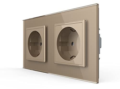 LIVOLO Gold 2 Fach Steckdose mit Kindersicherung Schuko Schutzkontakt Wandsteckdose Panel aus Kristallglas EU Standard,VL-C7C2EU-13-A