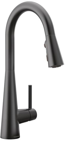 Moen Schlanke, mattschwarze Einhand-Küchenarmatur mit PowerBoost-Technologie für schnelleren Wasserfluss, Moder Küchenspüle Wasserhahn mit Pulldown-Sprüher, 7864BL