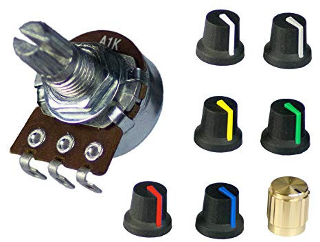 Potentiometer mono linear 1K | 2,2K | 5K | 10K | 22K | 50K | 100K | 220K | 500K | Drehregler Poti Ösen (Knopf Weiß)