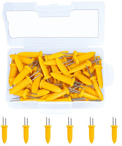 Elcoho Lot de 50 pique-maïs en forme d’épi de maïs en acier inoxydable pour manger le maïs sur l’épi, brochettes avec boîte de rangement