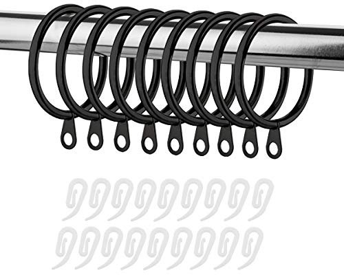 CCUCKY 20 Piezas Anillos de Cortina con 36 Piezas Ganchos de Cortina,Ideal para Cortinas de Baño y Cortinas-Negro