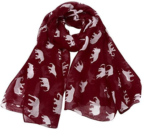 YEBIRAL Damen Süße Elefant Blumendruck Schals Super Weich Ganzjährig Frauen Halstuch(Einheitsgröße,Rot)