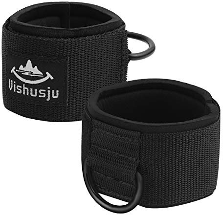 Vishusju Ankle Wrist Cuffs Neoprene Padded Straps D-Ring Glute Kickback for Cable Machines Legs Exercise Adjustable Fitness (D Ring Black)