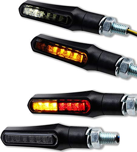 Germany Motorsports LED Mini Motorradblinker Shark e-geprüft schwarz universal 12V (Standlicht Blinker + 3in1 Blinker, 2 Paar)