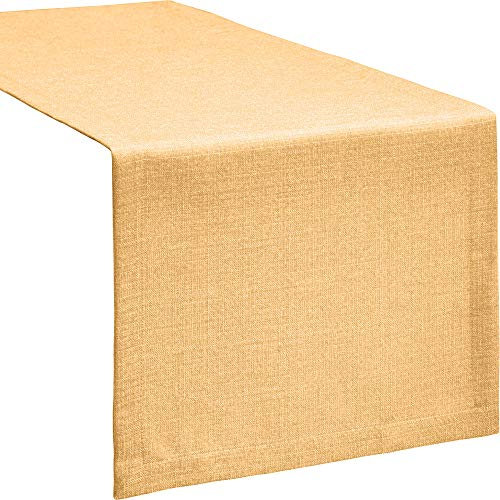 Erwin Müller Tischwäsche, Tischläufer Uni, Krefeld Mango Größe 40x130 cm - fleckabweisend, schmutzunempfindlich und leicht zu reinigen, Leinen-Optik (weitere Farben, Größen)