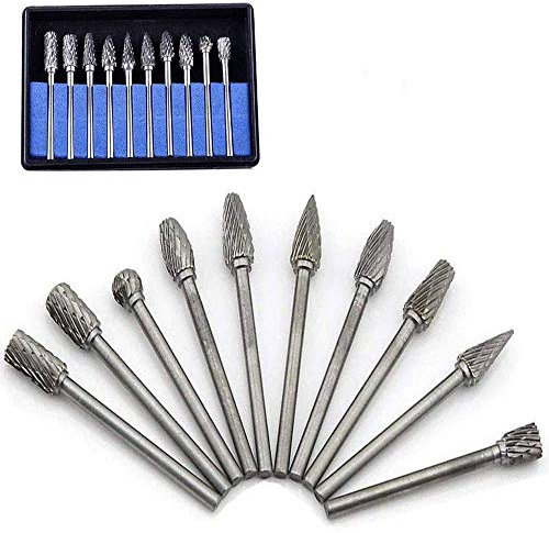 10 Stück Rotations Bohrer Frässtifte Set, Wolframkarbid Frässtifte zum Polieren, Schnitzen, Schleifen, für Drehwerkzeuge, Schleifer, Holzbearbeitung, Gravieren, Bohren, Metallpolieren