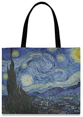 Leinen-Einkaufstasche, Sternennacht, Van Gogh, Ölgemälde, Einkaufstasche, wiederverwendbare Einkaufstasche, Schultertasche