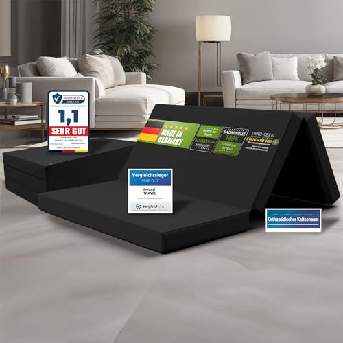 SHOGAZI Klappmatratze 120x200 x 12 cm, Gästematratze klappbar Made in Germany, Faltmatratze VERGLEICHSSIEGER, ultimativer Schlafkomfort, Orthopädischer Kaltschaum - Anthrazit