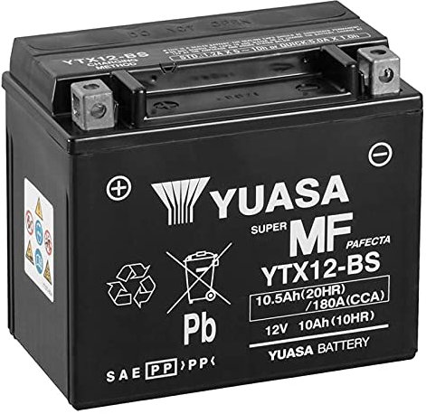 Batteria moto Yuasa YTX12-BS - Senza manutenzione - 12 V 10 Ah - Dimensioni: 150 x 87 x 131 mm compatibile con Triumph Scrambler,Bonneville 900 2006-2007
