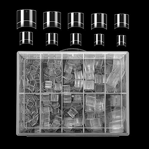 KINBOM 500pcs Faux Ongles Transparentes Capsules Ongles Courts en Acrylique Avec Étui Carré Demi-Couverture Faux Ongles Français pour La Décoration des Ongles Bricolage à La Maison Et au Salon