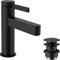 hansgrohe Waschtischarmatur Finoris, Wasserhahn Bad mit Auslauf Höhe 100 mm, mit Push-Open Ablaufgarnitur, Badarmatur wassersparend, Mattschwarz
