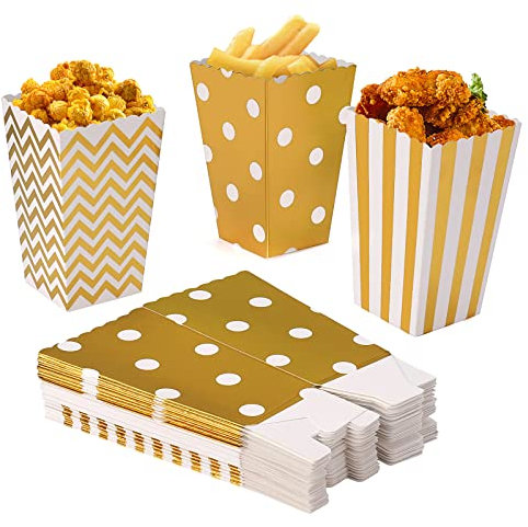 Czemo Caja de Palomitas Carton Caramelo Contenedor Pop Corn Box Palomitas Bolsa para Fiestas, 36pcs (Oro)