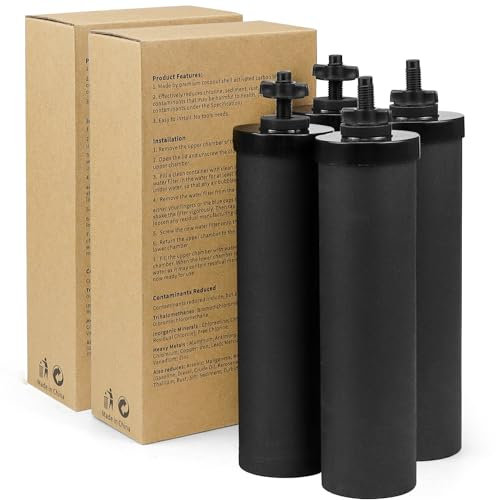 Fetechmate Lot de 4 filtres à eau de rechange noirs pour système de filtration d'eau par gravité Ber.key Filtre à charbon actif BB9-2 Compatible avec le système de filtration Gra-vity