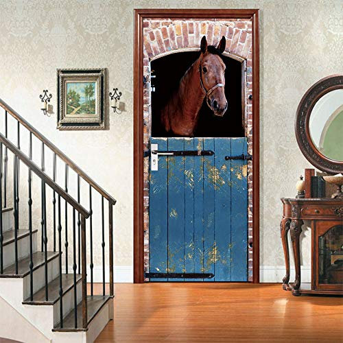 VIRANDA Türtapete Selbstklebend 3D Türaufkleber - Pferd - TürPoster Fototapete PVC Türfolie Abnehmbar Poster 80x200cm