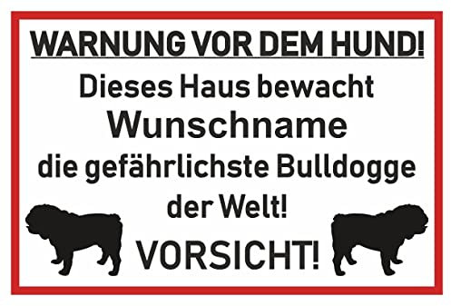 Samunshi® Aufkleber Bulldogge Warnung - Schild Sticker Hinweisschild Warnschild Vorsicht Hund 30 x 20cm Bulldogge Warnung schwarz