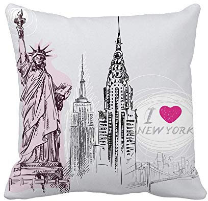 Sofakissen Bezug Gebäude New York Sketch City Statue Bridge Usa Zierkissenbezüge Doppelseitige Kissenhüllen Premium Kissenhülle Für Couch Sofa 45X45Cm