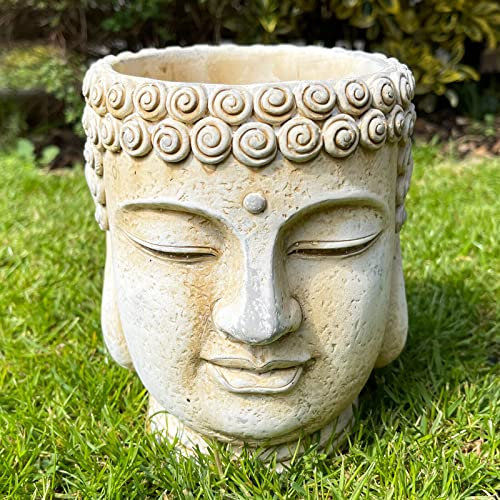 Darthome Cement Buddha Head Planter 16x18x15cm White Garden Ornament Outdoor Zen Buddhist Plant Pot