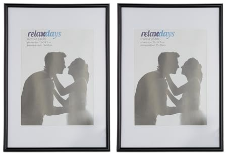 Relaxdays Bilderrahmen 2er Set, 20x30 cm, Passepartout 15x20 cm, Fotorahmen zum Stellen oder Hinhängen, versch. Farben