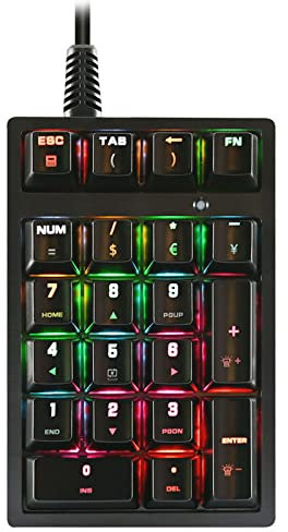 Lazmin112 Teclado Numérico, Teclado Numérico Mecánico con Cable USB de 21 Teclas, con Retroiluminación LED de Color, Interruptor Azul, Teclado Numérico Programable K21 para Computadora Portátil PC
