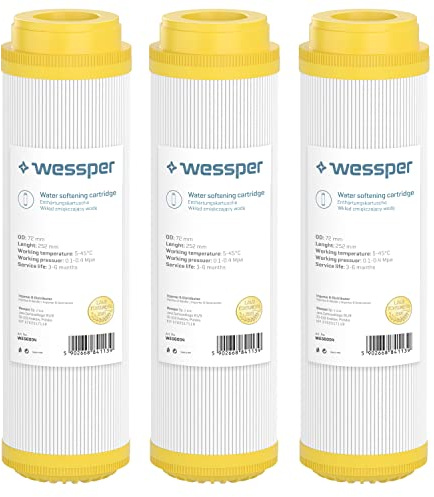 Wessper 3 Stück Wasserfilter Kartusche 10 Zoll, Wasserenthärtung Filter 25,2 cm, Filterpatrone, Weichspüler | zum Entfernen von Chlorgerüchen und Wasserenthärtung