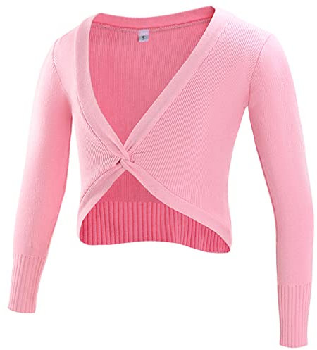 Happy Cherry Mädchen Ballett Wickeljacke Kinder Ballettkleidung Gymnastik Tanz Ballettjacke Gestrickt Sweatshirts Hersteller S/DE Größe 116-122-A-Rosa