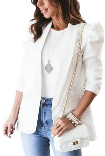 ORANDESIGNE Femme Blazer à Carreaux Élégant Manches Longues Slim Fit OL Bureau Affaires Veste De Costume Devant Ouvert Manteau Cardigan Blouson Jacket A Blanc L