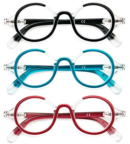 KoKoBin Lot de 3 lunettes de lecture pour femmes et hommes rétro rond surdimensionné cadre anti-lumière bleue lunettes avec fermeture éclair à ressort (lot de 3, 2,5)
