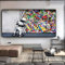 HSFFBHFBH Street Art Banksy Graffiti Wandkunst hinter dem Vorhang Leinwand Gemälde Wandkunst Bilder für Wohnkultur Malerei 100x200cm(39x78inch) mit schwarzem Rahmen