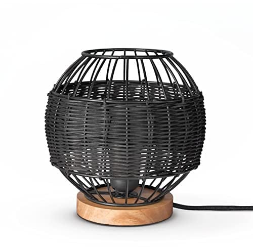 Paco Home Tischlampe Rattan Wohnzimmer Tischleuchte Boho Style Käfig Lampe Nachttischlampe Metall E27