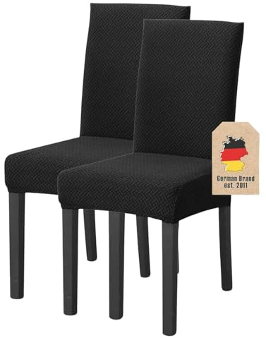 INTIRILIFE 2X Elastischer Stuhlhusse Stuhlüberzug in Gemustert SCHWARZ mit 38-45 cm Sitzfläche und 45-65 cm Lehnenhöhe - Für Partys Hochzeiten Hotels oder Zuhause im Esszimmer
