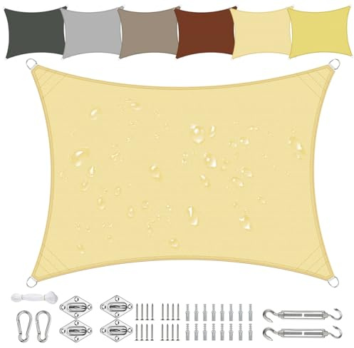 Sichtschutz Sun Sail Shade 4x6M, Canopy Pergola Covers, Made of High-grade Polyester, Fabric Durable, for Backyard Garden - beige