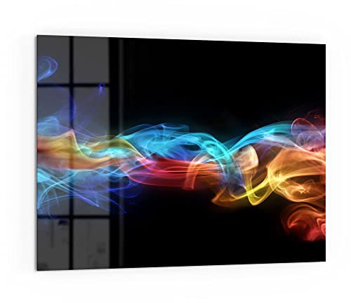DEQORI Panneau de crédence de cuisine en verre - Motif fumée colorée - 80 x 60 cm - Pour salle de bain ou cuisinière - Protection anti-éclaboussures pour cuisine et salle de bain - Décoration moderne