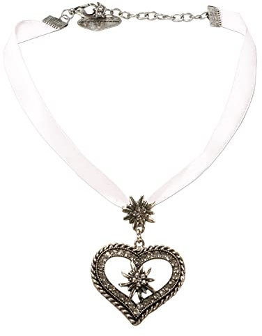Alpenflüstern Satin-Trachtenkette Strass-Edelweissherz - Damen-Trachtenschmuck Dirndlkette in traditionellen Farben DHK241