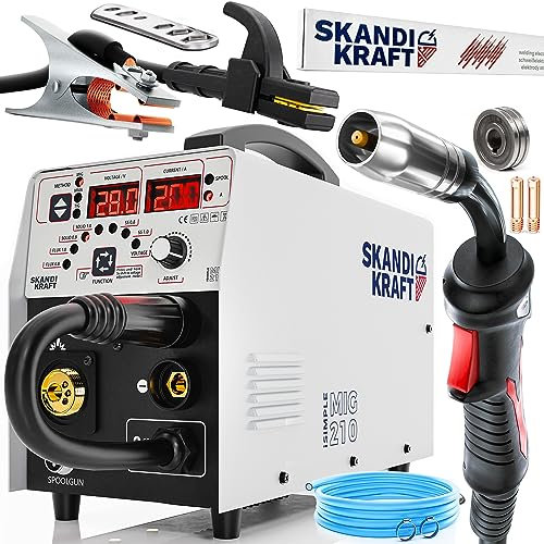 SKANDI KRAFT iSimple MIG 210 avec 3 programmes synergiques - Poste a souder mig avec gaz et sans - Silencieuse, performant et compacte (8.5kg) 200A - Multi-procédé - MIG MMA TIG-LIFT - IGBT