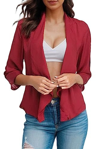 Fulidngzg Spolverino Donna Estivo Casual Elegante 3/4 Maniche Ponchetto Shrug Leggero Morbida Giacca Estiva Taglie Forti Cerimonia Coprispalle Traspirante Bolero Curvy Cotone