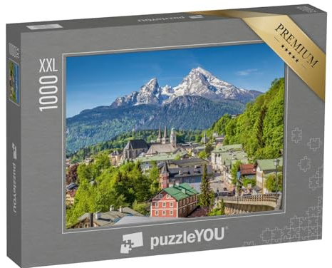 Puzzle 1000 Teile XXL „Historische Stadt Berchtesgaden mit dem Watzmann im Hintergrund, Bayern“ – aus der Puzzle-Kollektion Deutschland, Berchtesgaden